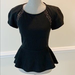 Pure Sugar black with lace accent peplum top